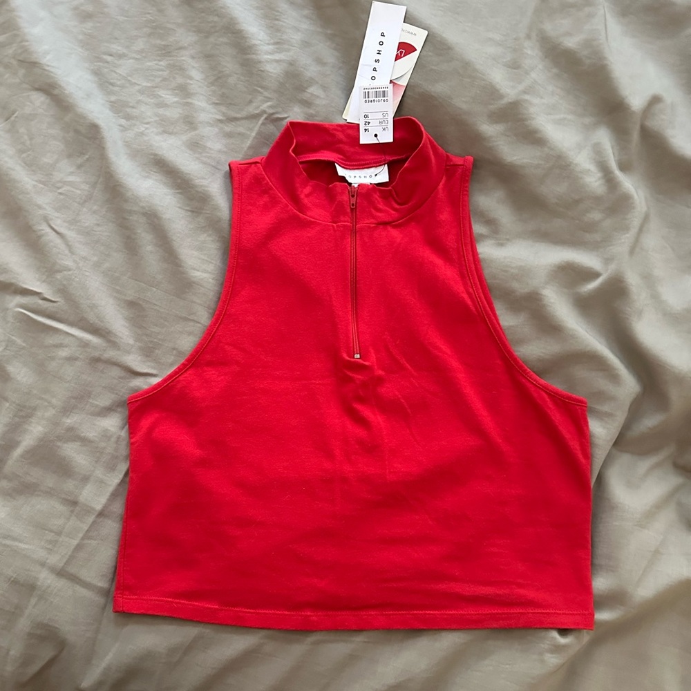 Topshop Red High-Neck Crop Top